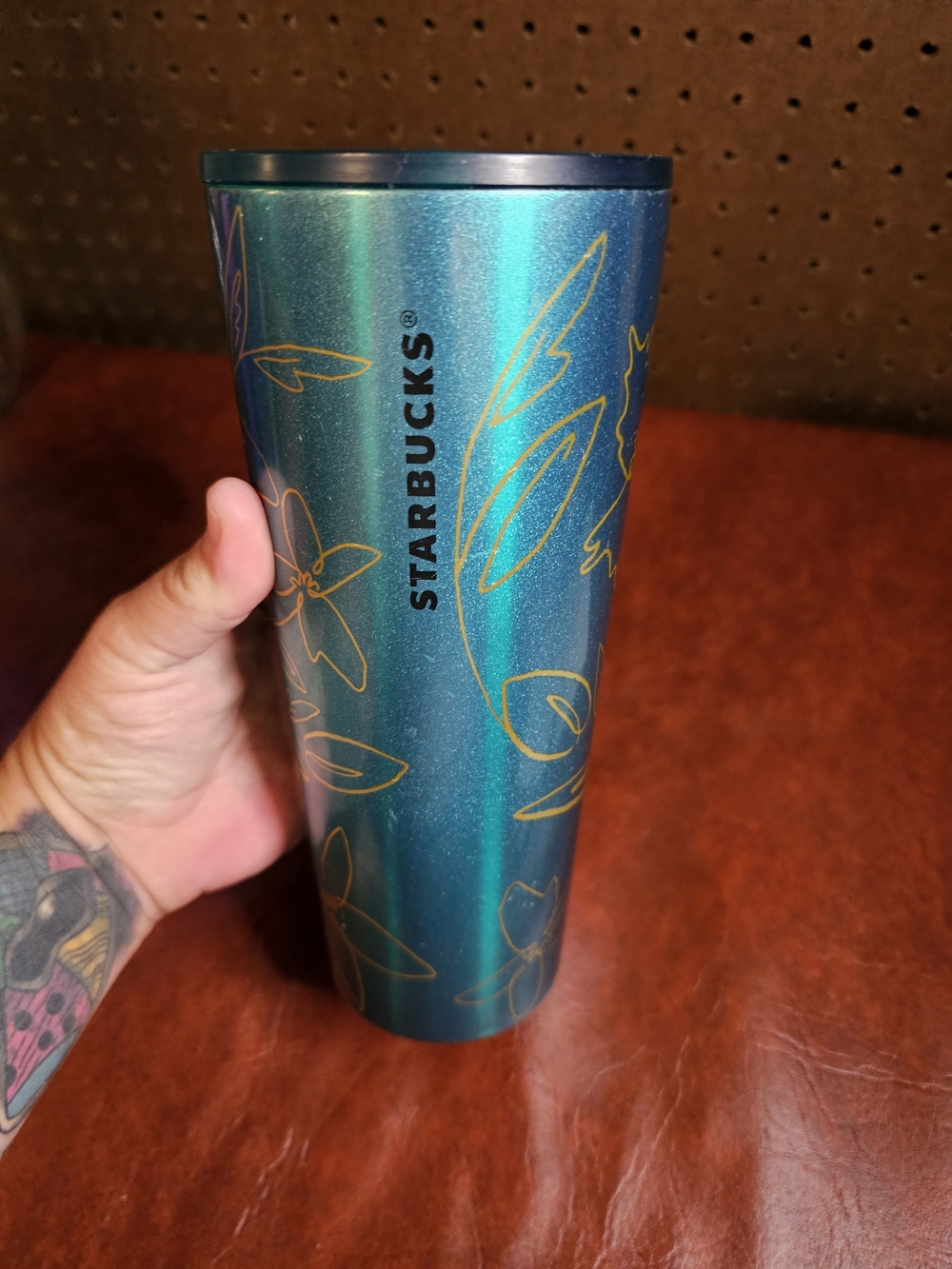 Starbucks Tumbler Venti 2022 Spring Teal Yellow Floral Stainless Steel Cold Cup